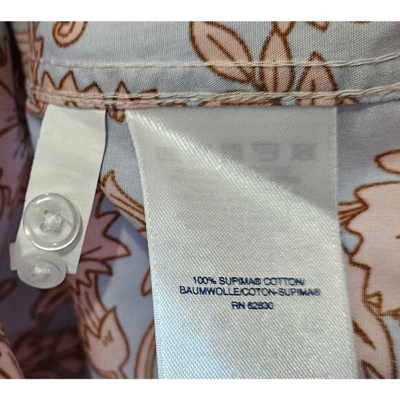 LANDS END Women Petite 16P Blouse Button Up Floral Blue Peach Supima Cotton 44" - Picture 7 of 7
